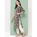 Varanga Women Grey Floral Printed Straight Kurta