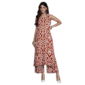 varanga women solid straight kurta trouser set  pure cotton fabric  sleeveless round neck  elastic waist casual amp summer wear