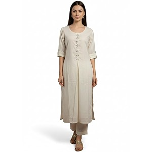 Varanga Women Off-White Half-Sleeve Buttoned Kurta
