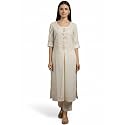 Varanga Women Off-White Half-Sleeve Buttoned Kurta