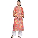 Varanga Women Orange Floral Printed V-Neck A-Line