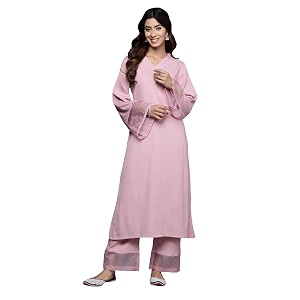 Varanga Women Pink Straight Kurta Paired with