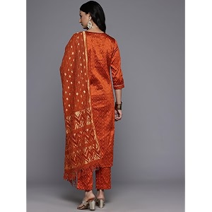 Varanga Women Rust Round Neck Woven Design