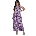 Varanga Women Solid Straight Kurta Trouser Set | Pure Cotton Fabric | Sleeveless Round Neck | Elastic Waist| Casual &amp; Summer Wear