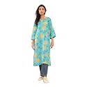 Varanga Women Turquoise Blue Floral Printed Straight