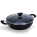 Vardan Premium Material 24 Cm Non Stick Kadhai with Lid | Extra Deep Aluminium Kadhai- Black | Made in India