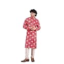Vardha Men's Viscose Sequence Slim Kurta, Self Patterned with Block Print, Shibori Dyed Kurtas for Men, Mandarin Collar Long Kurta's