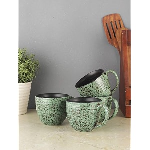vareesha foliage green ceramic oval teacoffee cups set of four  tea cups set of 4  microwave safe dishwasher safe  lead free