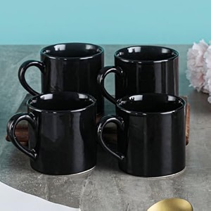 vareesha hand-made ebony black ceramic tea cups set of fourceramic coffee cups set of 4  microwave safe dishwasher safe  lead free