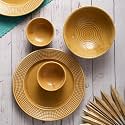 VarEesha Handmade Ebony Black Ceramic Ten Pc Ceramic Dinner Set-4 Plates, 4 Veg Bowls & 2 Serving Bowls| Microwave and Dishwasher Safe|Lead Free|Bone Ash Free