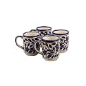 VarEesha Hand-Made Blue Flowers Ceramic Pipe Mugs Set of Four|Tea Cups Set of 4 | Ceramic Coffee Cups|Microwave Safe Dishwasher Safe | Lead Free