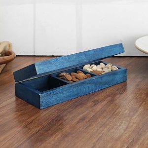 vareesha hand-made distress blue wooden multipurpose boxspice boxdry fruit storage