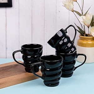 vareesha ebony black spiral ceramic ceramic teacoffee mugs 4 pcs 200ml  microwave amp dishwasher safe teacoffee mug  gifting and daily use coffee cups set