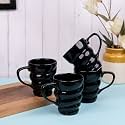 VarEesha Ebony Black Spiral Ceramic Ceramic Tea/Coffee Mugs 4 Pcs, 200Ml | Microwave &amp; Dishwasher Safe Tea/Coffee Mug | Gifting and Daily Use Coffee Cups Set