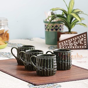 vareesha handcrafted green shaded ceramic teacoffee cups 4 pcs 175ml  microwave amp dishwasher safe teacoffee mug  gifting and daily use coffee mugs set