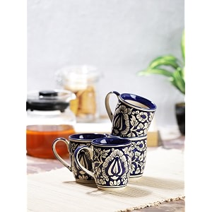 vareesha hand painted mughal ceramic tea mug set set of 4 blue