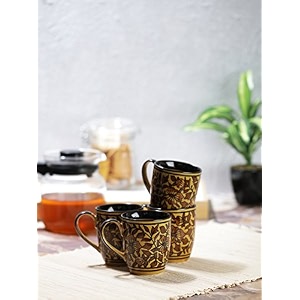 vareesha hand painted brown mughal ceramic cups set of four  tea cups set of 4 microwave safe dishwasher safe  lead free