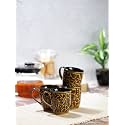 VarEesha Hand Painted Brown Mughal Ceramic Cups Set of Four | Tea Cups Set of 4| Microwave Safe Dishwasher Safe | Lead Free