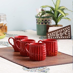 vareesha hand painted stripes ceramic tea mug set set of 4 red