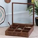 VarEesha Handmade Leaf Carved Sheesham Wood Spice Box| Dry Fruits Box| 6 Non Removable Containers|Table Top Masala Dabba| Wooden Spice Box| Masala Box For Kitchen| Wooden Namak Dani (9 Inch)