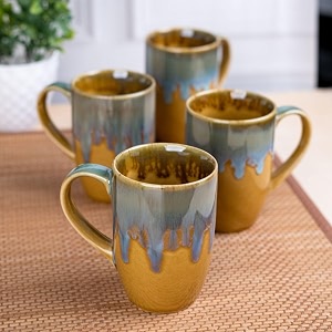 vareesha sunehari mustard hand-glazed ceramic coffee mugs set of 4 250 ml each  teachai mugs for gifting home amp office use every occasion  microwave amp dishwasher safe