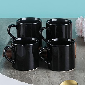 vareesha hand-made ebony black ceramic tea cups set of fourceramic coffee cups set of 4  microwave safe dishwasher safe  lead free