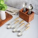 VarEesha Timber Touch Matt Wooden Handle Cutlery Set of Twelve - Spoons and Forks | Lead Free Stainless Steel Dinner Silverware| Flatware for Dining Table| Cutlery for Gifting