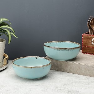 vareesha tranquil mint ceramic bowls for serving 2 pieces 750 ml  handpainted microwave safe bowls for kitchen serving bowls for snacks cermic bowls set