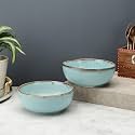 VarEesha Tranquil Mint Ceramic Bowls for Serving (2 Pieces, 750 ML) | Handpainted Microwave Safe Bowls for Kitchen Serving Bowls for Snacks Cermic Bowls Set