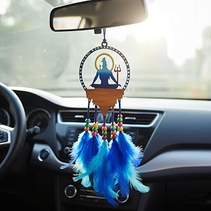 shiva dream catcher for car  unique hand painted lord shiva rear view mirror hanging  stylish handmade car interior accessories gift  spiritual mirror decoration for positive energy