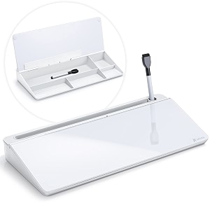 varhomax glass desk whiteboard with storage desktop dry erase white board to-do list memo keyboard stand for home office and school supplies white