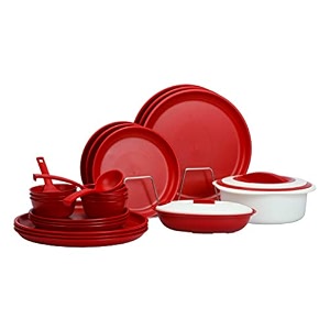 varmora plastic pian dinner set maroon 24 pcs