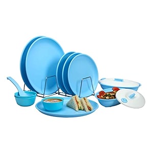 varmora plain plastic dinner set -12 pcs matt color sky blue