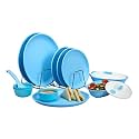 Varmora Plain Plastic Dinner Set -12 Pcs Matt Color (Sky Blue)