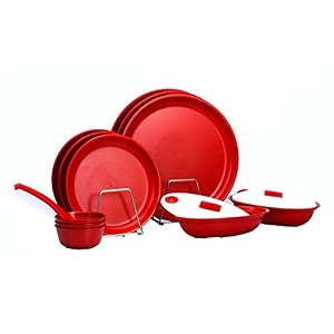 varmora plastic dinner set - 12 pcs red maroon