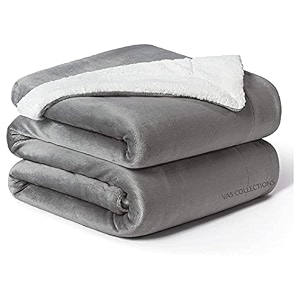 vas collections super soft reversible sherpa blanket for double bed 8688 in  218224 cm 28 kg 570 gsm  polyester micromink and sherpa flannel heavy winter use solid grey