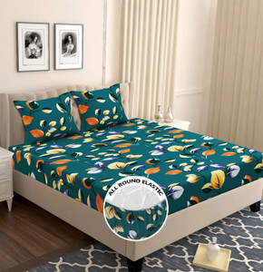 vas collections microfiber double fitted elastic 144 tc abstract 1 bedsheet with 2 pillow covers
