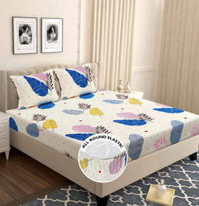 vas collections cotton double fitted elastic 160 tc printed 1 summer bedsheet with 2 pillow covers