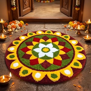 VAS COLLECTIONS Decorative Round Rangoli Mat Traditional