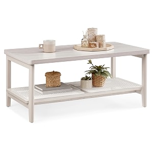 VASAGLE 2-Tier Coffee Table Rectangular PE Rattan