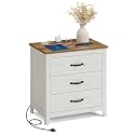 VASAGLE 23.6‑Inch Farmhouse Nightstand with Charging Station, 3 Drawers