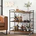 VASAGLE Bar Cart with Wheels, Drink Cart with Wine Rack and Glass Holder
