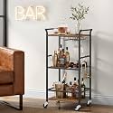 VASAGLE Bar Cart with Wheels, Drink Cart with Wine Rack and Glass Holder