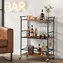 VASAGLE Bar Cart with Wheels, Drink Cart with Wine Rack and Glass Holder
