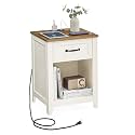 VASAGLE Farmhouse Nightstand with Charging Station, 1 Drawer
