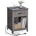 VASAGLE Farmhouse Nightstand with Charging Station, 1 Drawer