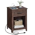 VASAGLE Farmhouse Nightstand with Charging Station, 1 Drawer