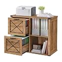 VASAGLE Lateral File Cabinet, Filing Cabinet with 2 Drawers, Printer Stand, 2 Open Compartments, Fit A4, Letter Size, Hanging File Folders, for Home Office, Farmhouse Style, Honey Brown UOFC049T41