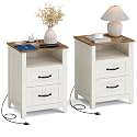 VASAGLE Set of 2 Nightstands with 2 Drawers and Charging Station