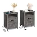 VASAGLE Set of 2 Nightstands with 2 Drawers and Charging Station